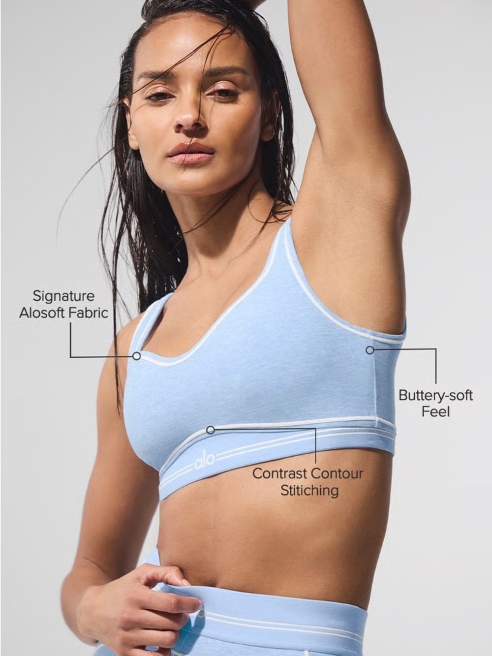 NWOT ALO Yoga Alosoft Heart Throb Bra size Small in Seashell Blue Heather - Picture 3 of 8
